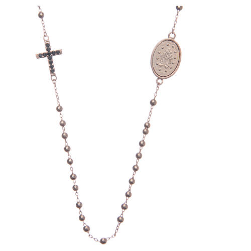 Halskette Rosenkranz aus 925er Silber in rosé mit schwarzen Zirkoniasteinen 2