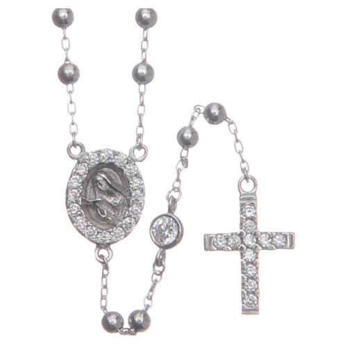Klassischer, silberner "Heilige Rita" Rosenkranz, weiße Zirkone, Silber 925 1