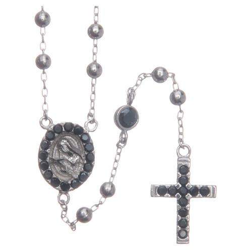 Klassischer, silberner "Heilige Rita" Rosenkranz, schwarze Zirkone, Silber 925 1