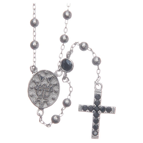 Klassischer, silberner "Heilige Rita" Rosenkranz, schwarze Zirkone, Silber 925 2