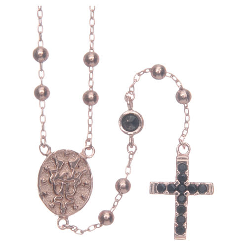 Klassischer, rosa "Heilige Rita" Rosenkranz, schwarze Zirkone, Silber 925 2