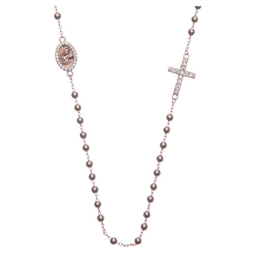 Rosario girocollo Santa Rita rosé zirconi bianchi argento 925 1