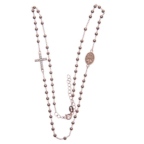 Rosario girocollo Santa Rita rosé zirconi bianchi argento 925 3