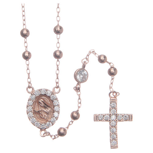 Classic rosary rosè Saint Rita with white zircons in 925 sterling silver 1