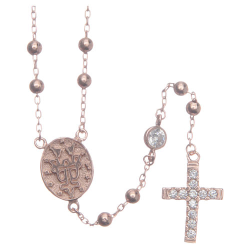 Classic rosary rosè Saint Rita with white zircons in 925 sterling silver 2