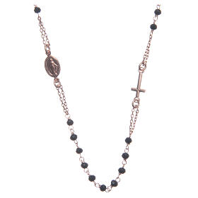 Halskette Rosenkranz aus 925er Silber Santa Rita, rosé und schwarz