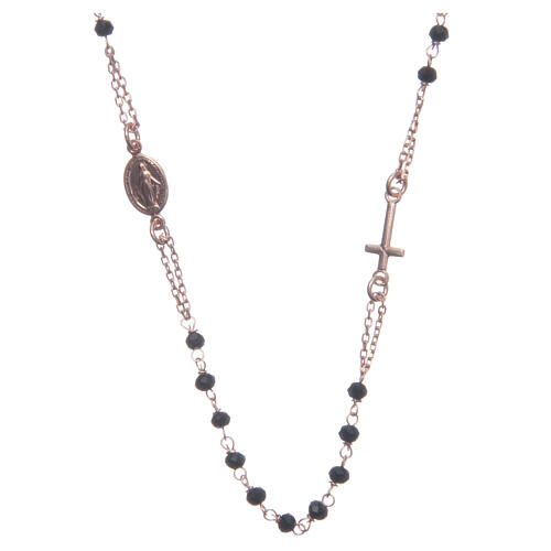 Halskette Rosenkranz aus 925er Silber Santa Rita, rosé und schwarz 1