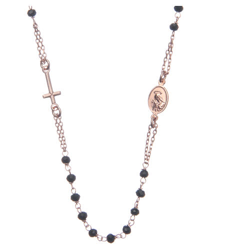 Halskette Rosenkranz aus 925er Silber Santa Rita, rosé und schwarz 2