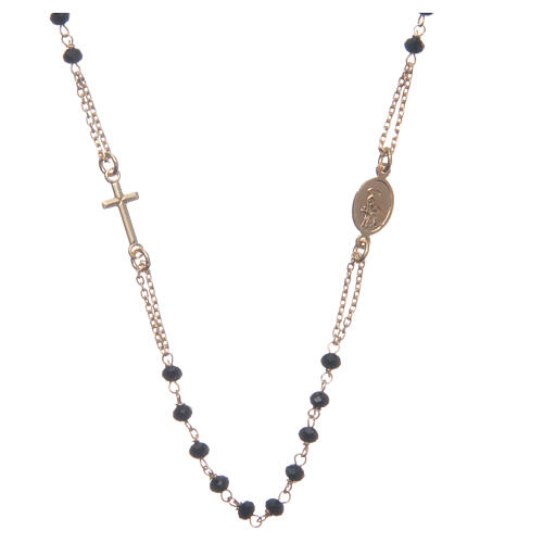 Halskette Rosenkranz aus 925er Silber Santa Rita, gold und schwarz 2