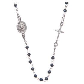 Rosary choker Saint Pio blue with white zircons 925 sterling silver