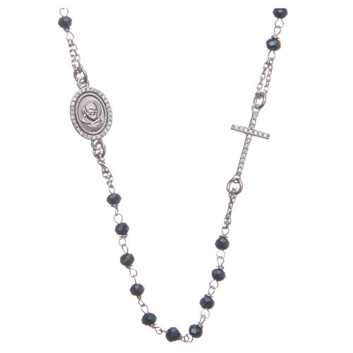 Rosary choker Saint Pio blue with white zircons 925 sterling silver 1