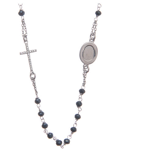 Rosary choker Saint Pio blue with white zircons 925 sterling silver 2