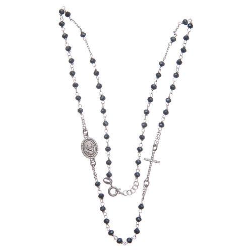 Rosary choker Saint Pio blue with white zircons 925 sterling silver 3