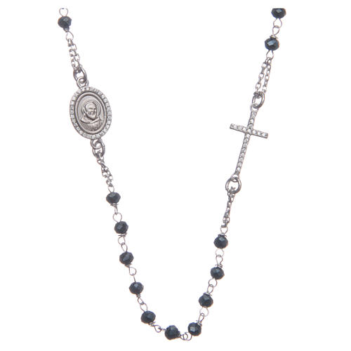 Chapelet tour de cou Padre Pio bleu zircons blancs argent 925 1