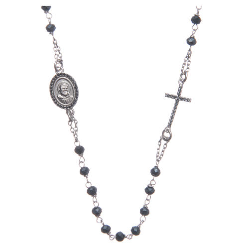 Rosary choker Saint Pio black zircons in 925 sterling silver 1