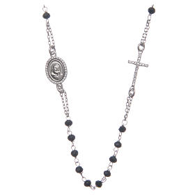 Rosary choker Saint Pio black with white zircons in 925 sterling silver