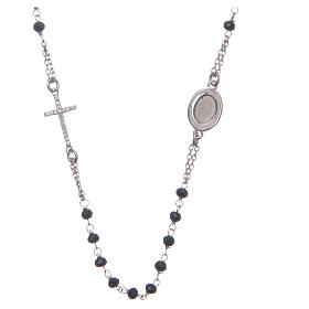 Rosary choker Saint Pio black with white zircons in 925 sterling silver