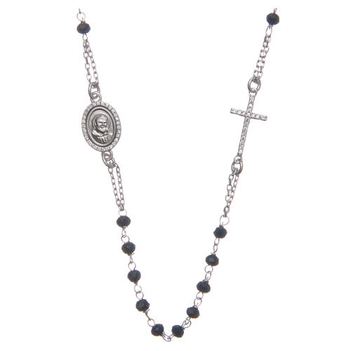 Rosary choker Saint Pio black with white zircons in 925 sterling silver 1