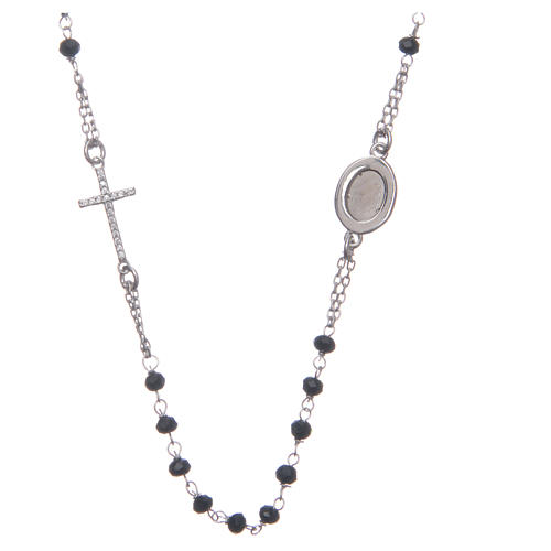 Rosary choker Saint Pio black with white zircons in 925 sterling silver 2