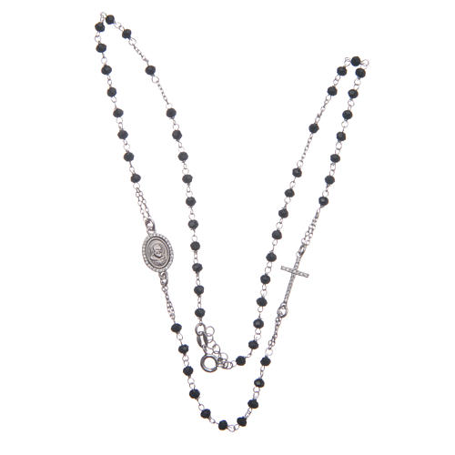 Rosary choker Saint Pio black with white zircons in 925 sterling silver 3