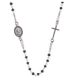 Rosary choker Saint Pio black zircons in 925 sterling silver
