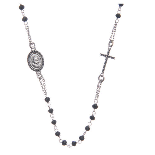 Rosary choker Saint Pio black zircons in 925 sterling silver 1