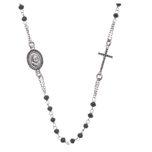 Chapelet tour de cou Padre Pio noir zircons noirs argent 925 1