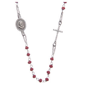 Rosary choker Saint Pio red with white zircons in 925 sterling silver