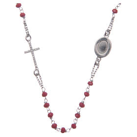 Rosary choker Saint Pio red with white zircons in 925 sterling silver