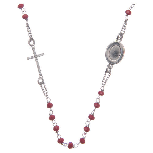 Rosary choker Saint Pio red with white zircons in 925 sterling silver 2