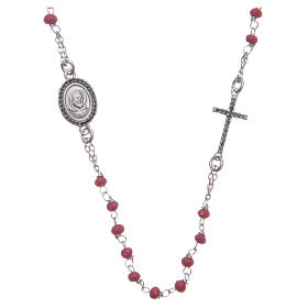 Roter "Heiliger Pius" Rosenkranz, schwarze Zirkone, Silber 925
