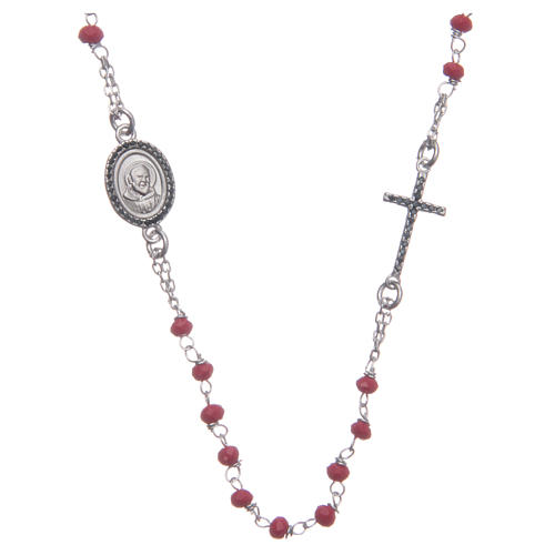 Roter "Heiliger Pius" Rosenkranz, schwarze Zirkone, Silber 925 1