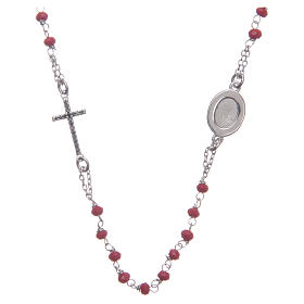 Rosary choker Saint Pio red with black zircons in 925 sterling silver