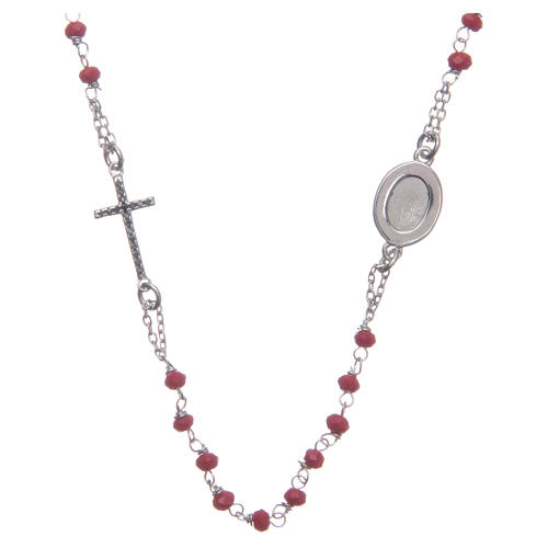 Rosary choker Saint Pio red with black zircons in 925 sterling silver 2