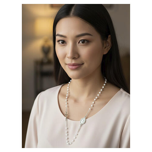 Rosario collar Padre Pío blanco circones blancos plata 925 2