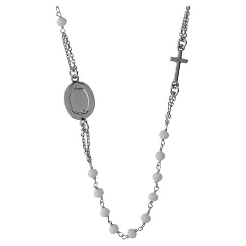 Rosario collar Padre Pío blanco circones blancos plata 925 3
