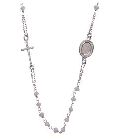 Rosary choker Saint Pio white with white zircons in 925 sterling silver