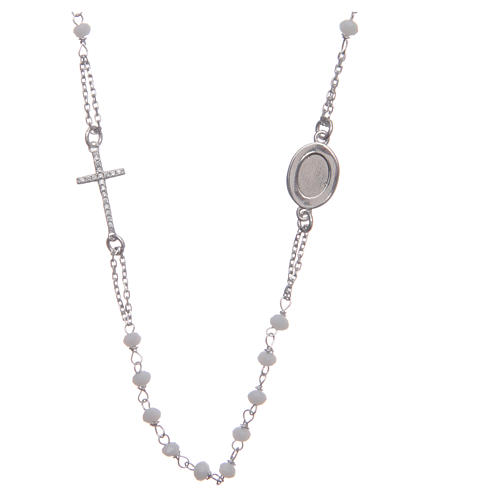 Rosary choker Saint Pio white with white zircons in 925 sterling silver 2