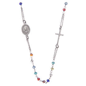 Rosary choker Saint Pio multicoloured with white zircons in 925 sterling silver.