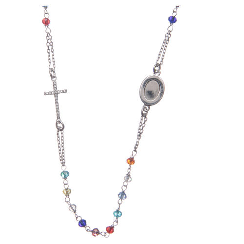 Rosary choker Saint Pio multicoloured with white zircons in 925 sterling silver. 2