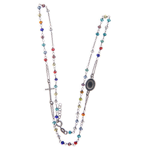 Rosary choker Saint Pio multicoloured with white zircons in 925 sterling silver. 3