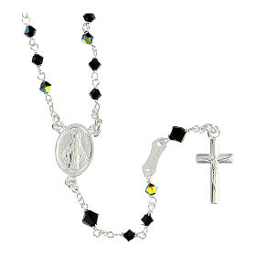 Silver rosary with 3 mm strass black crystal beads