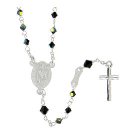 Silver rosary with 3 mm strass black crystal beads