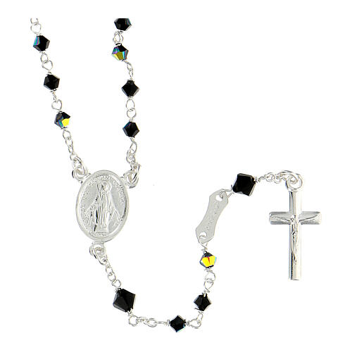 Silver rosary with 3 mm strass black crystal beads 1