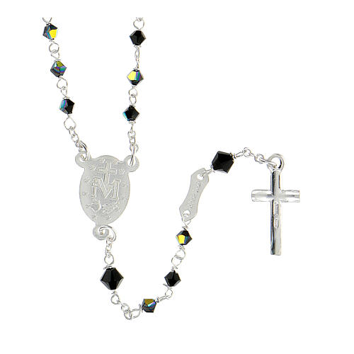 Silver rosary with 3 mm strass black crystal beads 2
