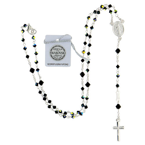 Silver rosary with 3 mm strass black crystal beads 4