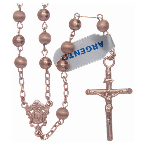 Rosary with shiny and opaque beads in pink silver 1