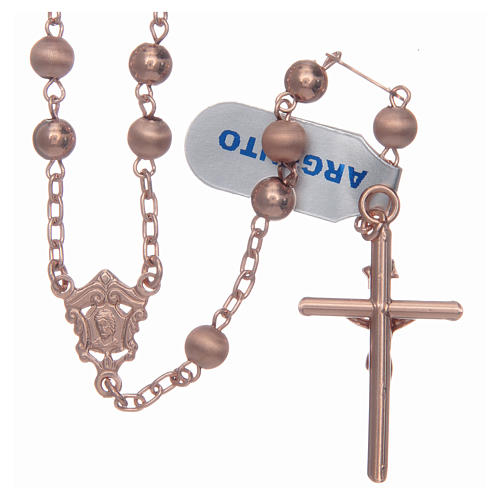 Rosary with shiny and opaque beads in pink silver 2