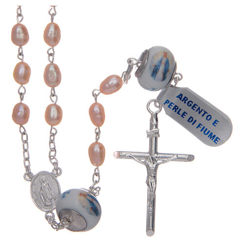 Silver rosary with freshwater pearl and ceramic  beads 1