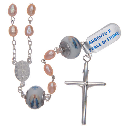 Silver rosary with freshwater pearl and ceramic  beads 2